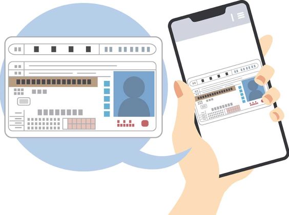 Credential theft depicted by an ID card being scanned by a phone.